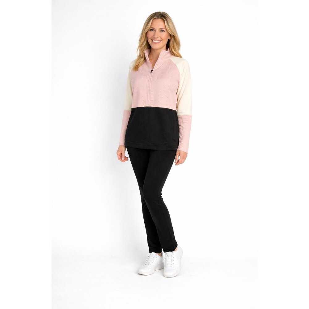 Talbots Medium Quilted M Colorblock Half-Zip Pink Black Pullover Sweater - Picture 1 of 14